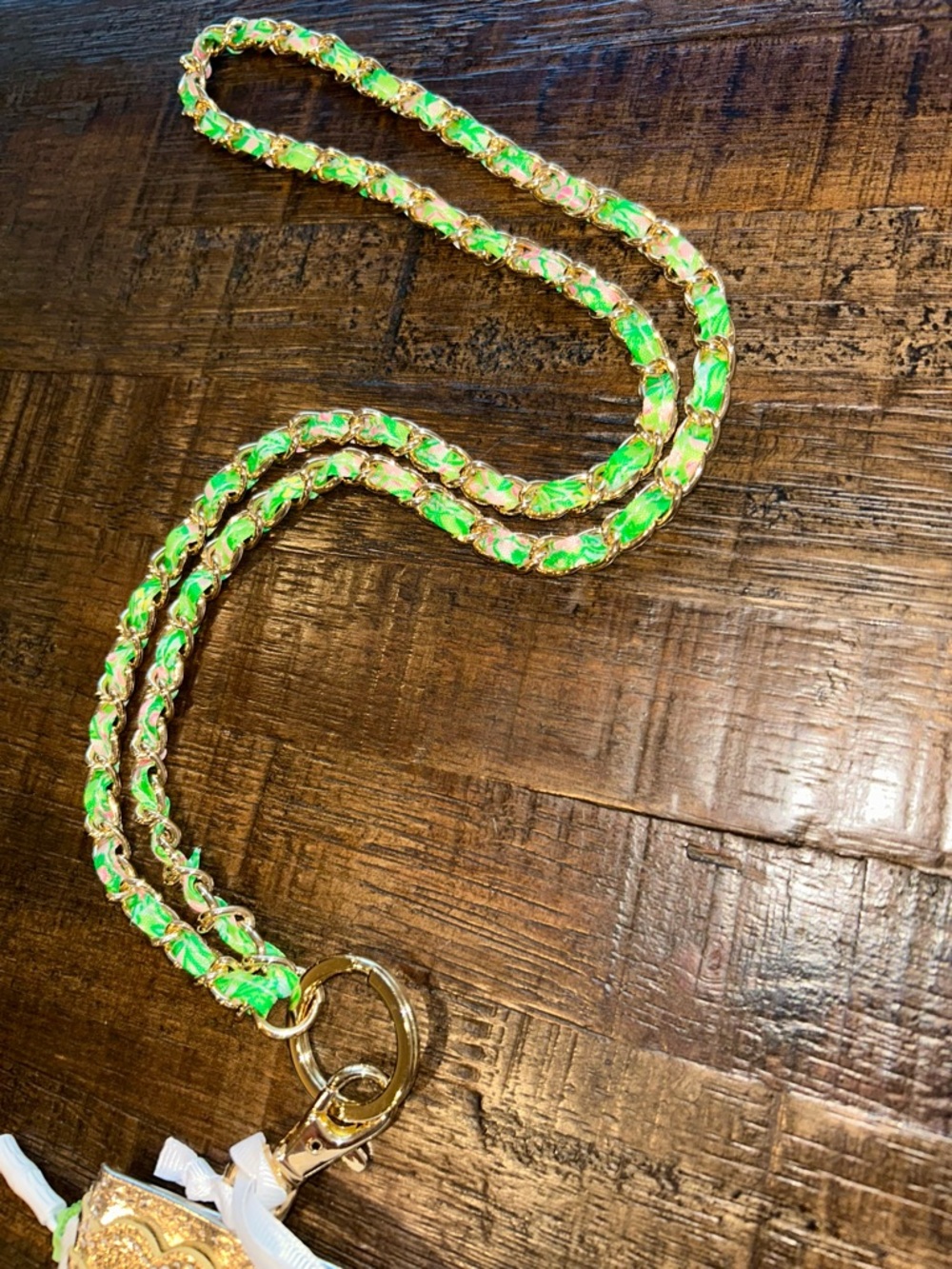 Lilly Pulitzer Fauna Green Lime Floral Lanyard- Feeling Good with Chain - Picture 4 of 4